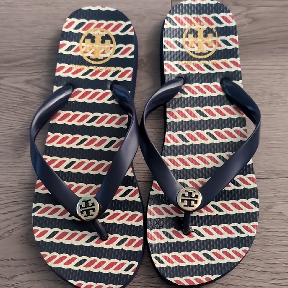 Tory Burch Shoes - Tory Burch Navy and Red Rope Pattern Sandals